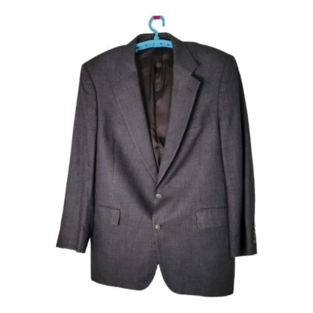 Vintage Jos A‎ Bank 100% Silk Men's L Large Houndstooth Gray Black Blazer Jacket